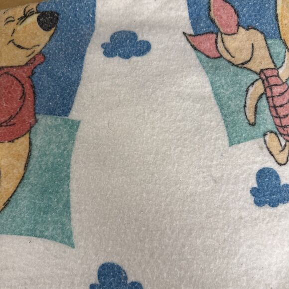 Vtg Disney Winnie The Pooh Piglet Blanket Clouds 93” X 70” Blue Binding Twin Bed - Picture 3 of 13